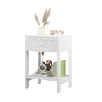 White Nightstand with Drawer and Open Shelf, Modern Wave Pattern Bedside Table, Solid Wood Frame End Table for Bedroom, Living Room, Small Spaces - Grand Goldman Shop