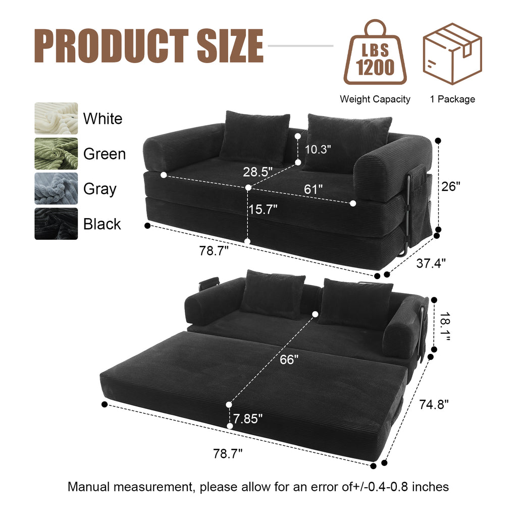 78 Inch Convertible Sleeper Sofa Bed, Futon Boneless Couch Lounge Loveseat with Pull Out Bed, No Assembly Required - Grand Goldman Shop
