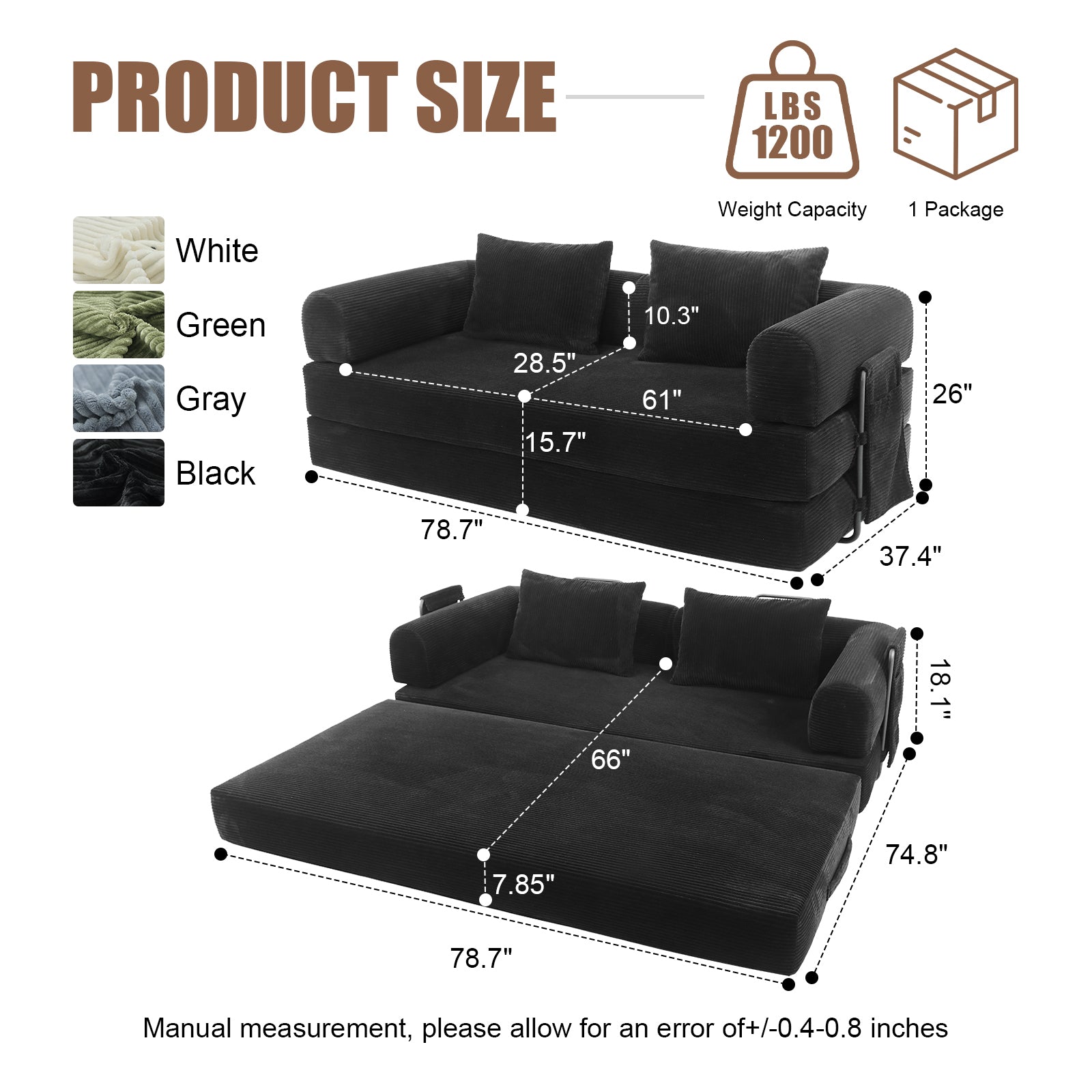 78 Inch Convertible Sleeper Sofa Bed, Futon Boneless Couch Lounge Loveseat with Pull Out Bed, No Assembly Required - Grand Goldman Shop