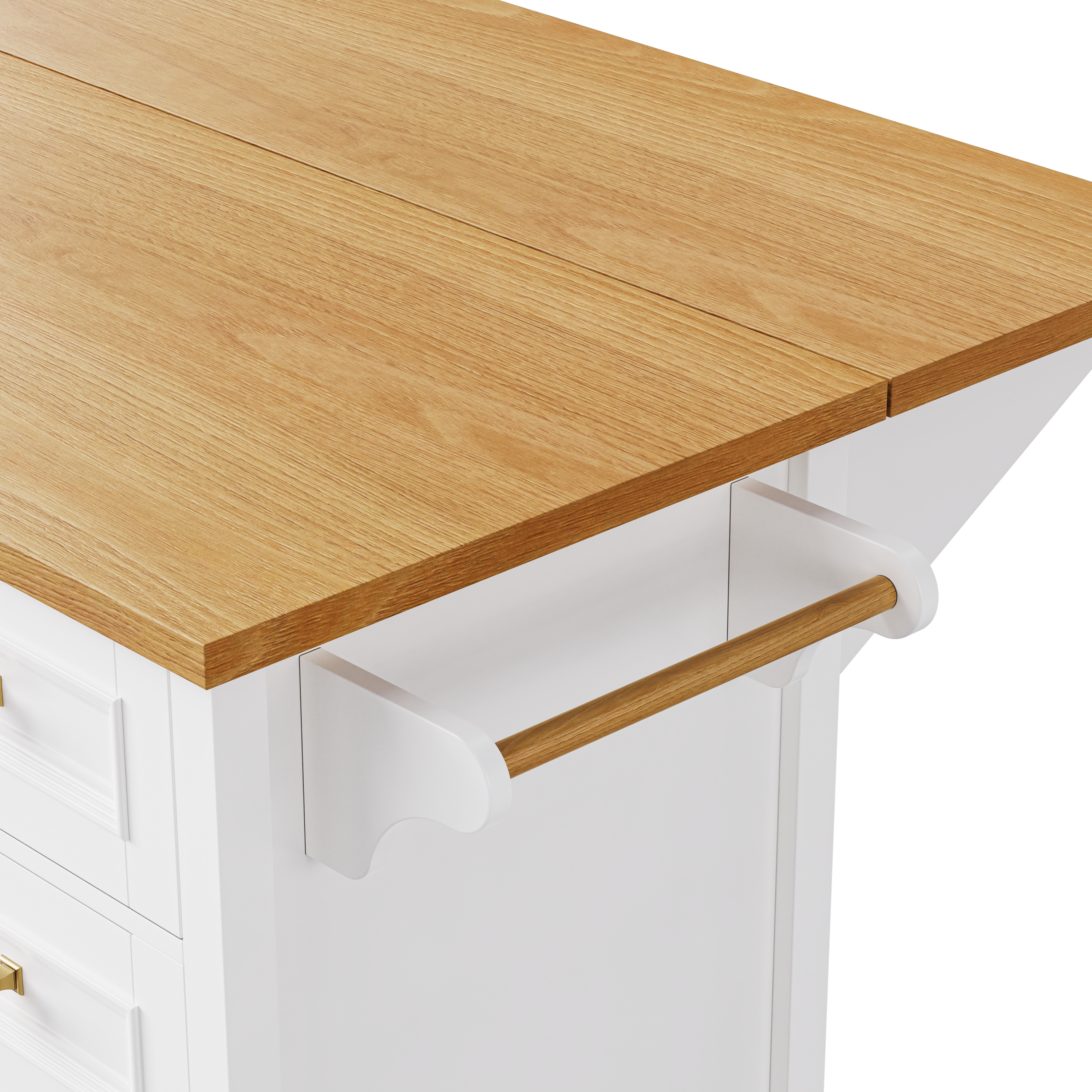 K&K 52'' Kitchen Island with Drop Leaf, Embossed Texture Kitchen Island on Wheels with Spice Rack, Towel Rack, 2 Doors and 5 Drawers, Kitchen Storage Cart with Adjustable Shelf for Kitchen, White - Grand Goldman Shop