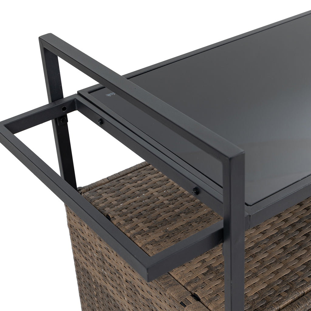Outdoor Wicker Bar Cart, Patio Wine Serving Cart w/Wheels , Rolling Rattan Beverage Bar Counter Table w/Glass Top for Porch Backyard Garden Poolside Party, Light brown - Grand Goldman Shop