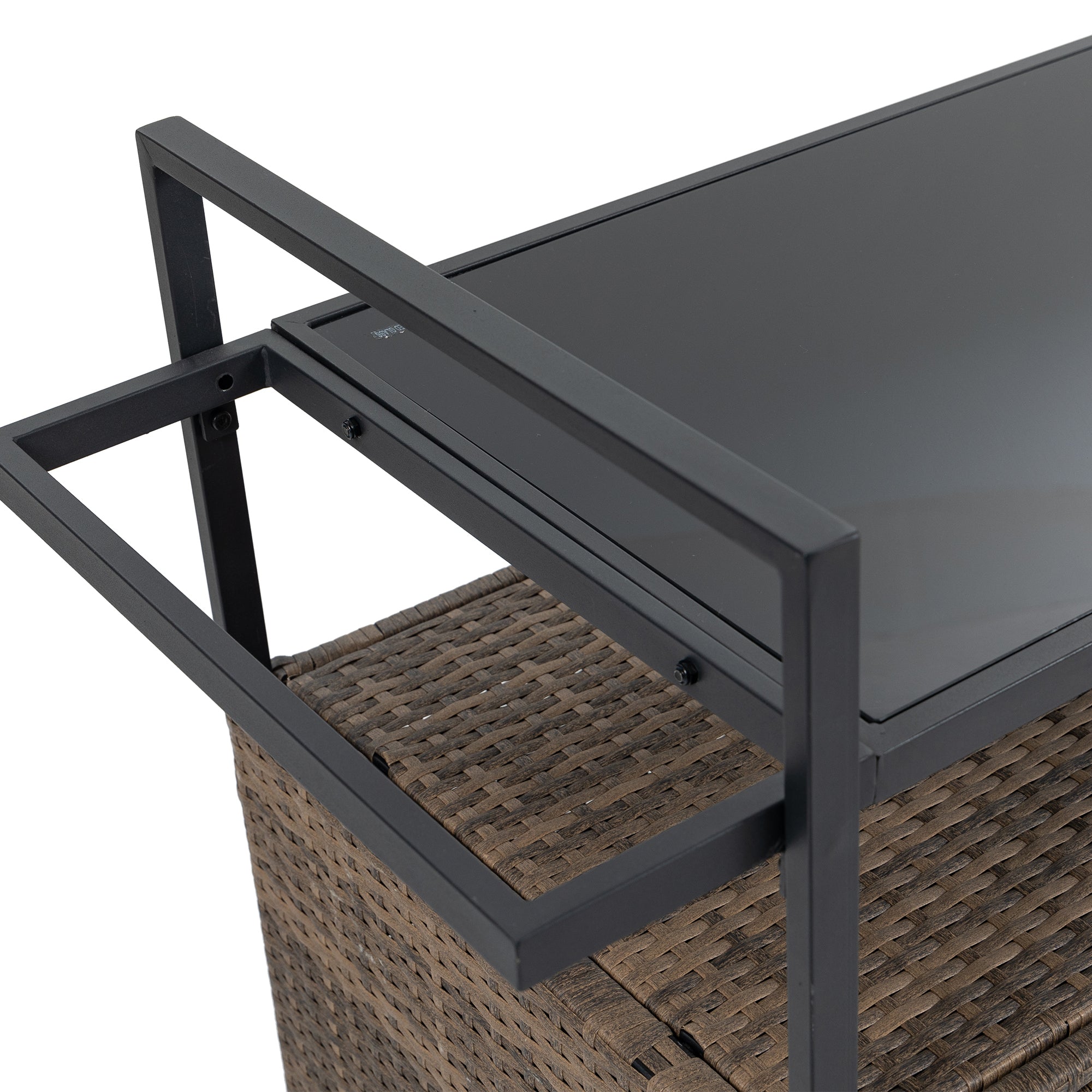 Outdoor Wicker Bar Cart, Patio Wine Serving Cart w/Wheels , Rolling Rattan Beverage Bar Counter Table w/Glass Top for Porch Backyard Garden Poolside Party, Light brown - Grand Goldman Shop