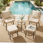 5 Piece Patio Furniture Set, Outdoor Wicker Small Conversation Bistro Set, All-Weather PE Rattan Chairs with Ottoman & Coffee Table, Ideal for Balcony Porch Deck Yard Poolside