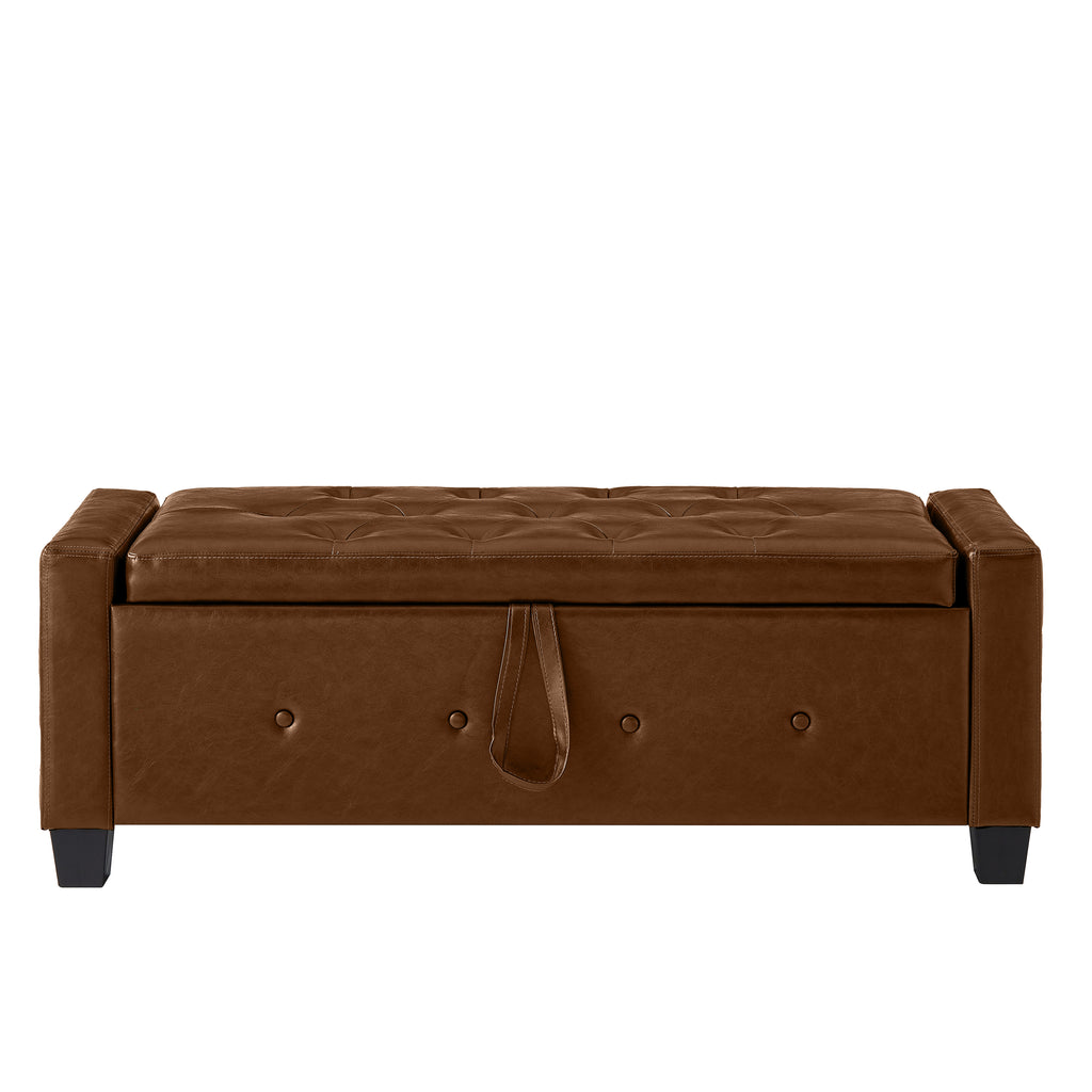 48' Ottoman Bench with Storage, Bench for Bedroom,Living Room,Hallway, Upholstered Tufted Faux Leather PU Ottoman Brown - Grand Goldman Shop