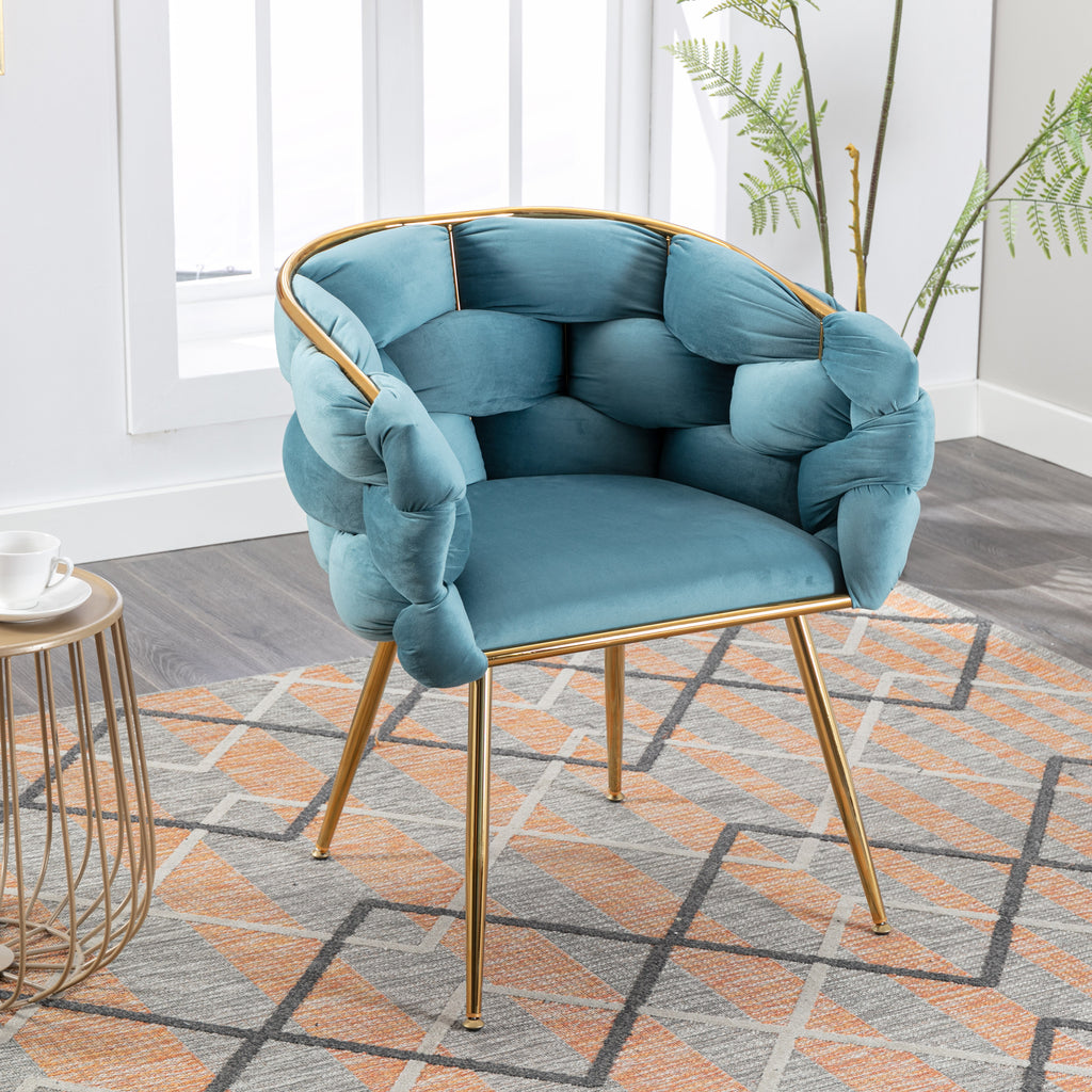 Luxury Modern Simple Leisure Velvet Single Sofa Chair Bedroom Lazy Person Household Dresser Stool Manicure Table Back Chair Blue - Grand Goldman Shop
