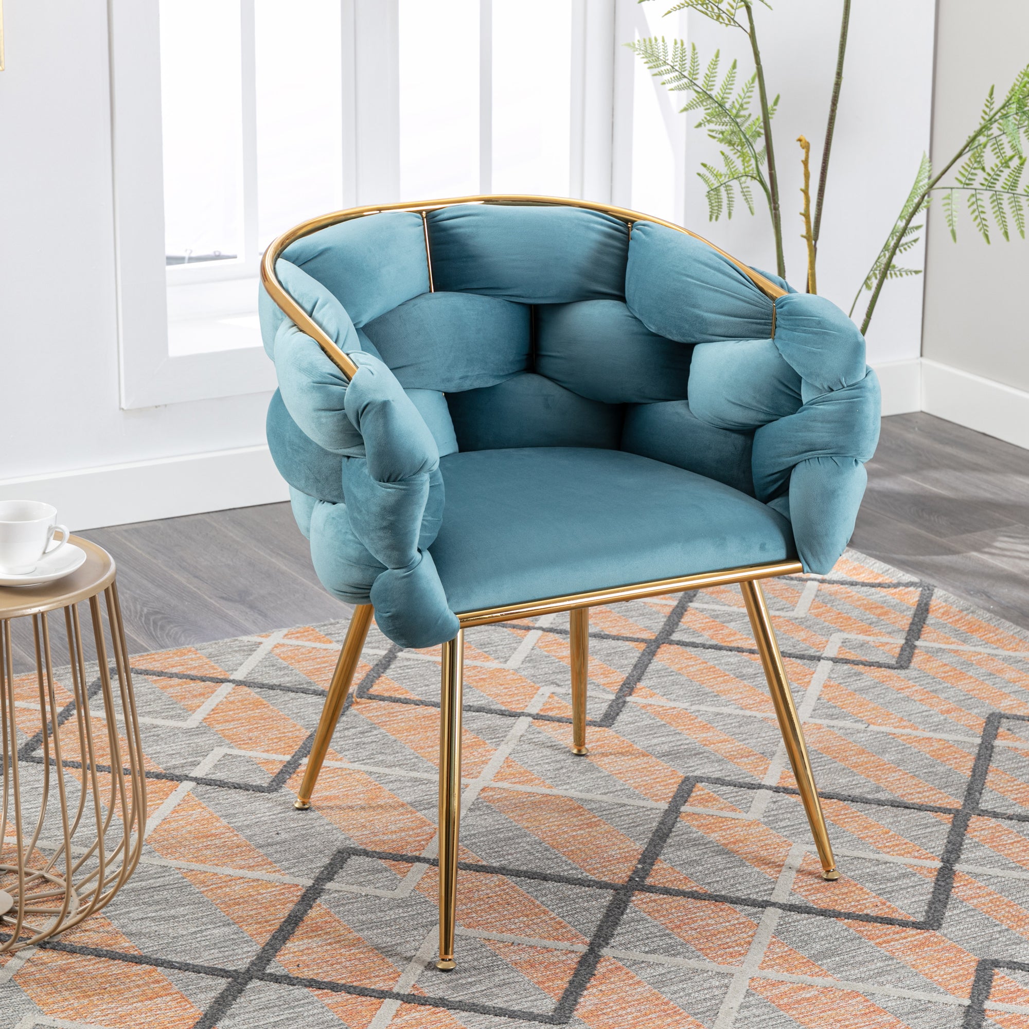 Luxury Modern Simple Leisure Velvet Single Sofa Chair Bedroom Lazy Person Household Dresser Stool Manicure Table Back Chair Blue - Grand Goldman Shop