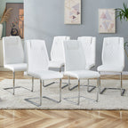 Modern Dining Chairs with Faux Leather Padded Seat Upholstered Chair with Metal Legs Design Set of 6 White PU - Grand Goldman Shop