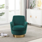 Velvet Swivel Barrel Chair, Swivel Accent Chairs Armchair for Living Room, Reading Chairs for Bedroom Comfy, Round Barrel Chairs with Gold Stainless Steel Base (Emerald) - Grand Goldman Shop
