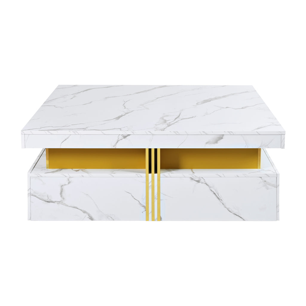 Modern White Square Storage Coffee Table with 4 Drawers - Grand Goldman Shop