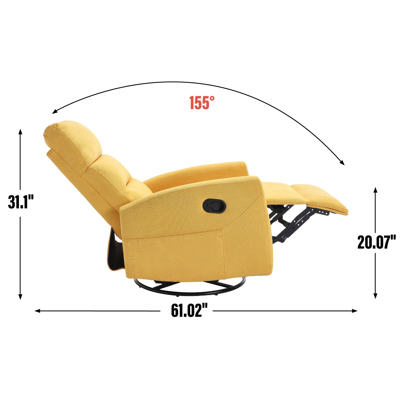 Manual Recliner Chair with Rocker and Swivel in Fabric for Living Room, Yellow - Grand Goldman Shop