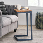 Large C-shaped End Table with Iron Base and Fir Wood Top, Black - Grand Goldman Shop
