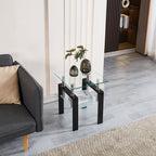 Modern 2-Piece Clear Tempered Glass Small Table, End Table for Living Room, Sleek Waterfall Design - Grand Goldman Shop