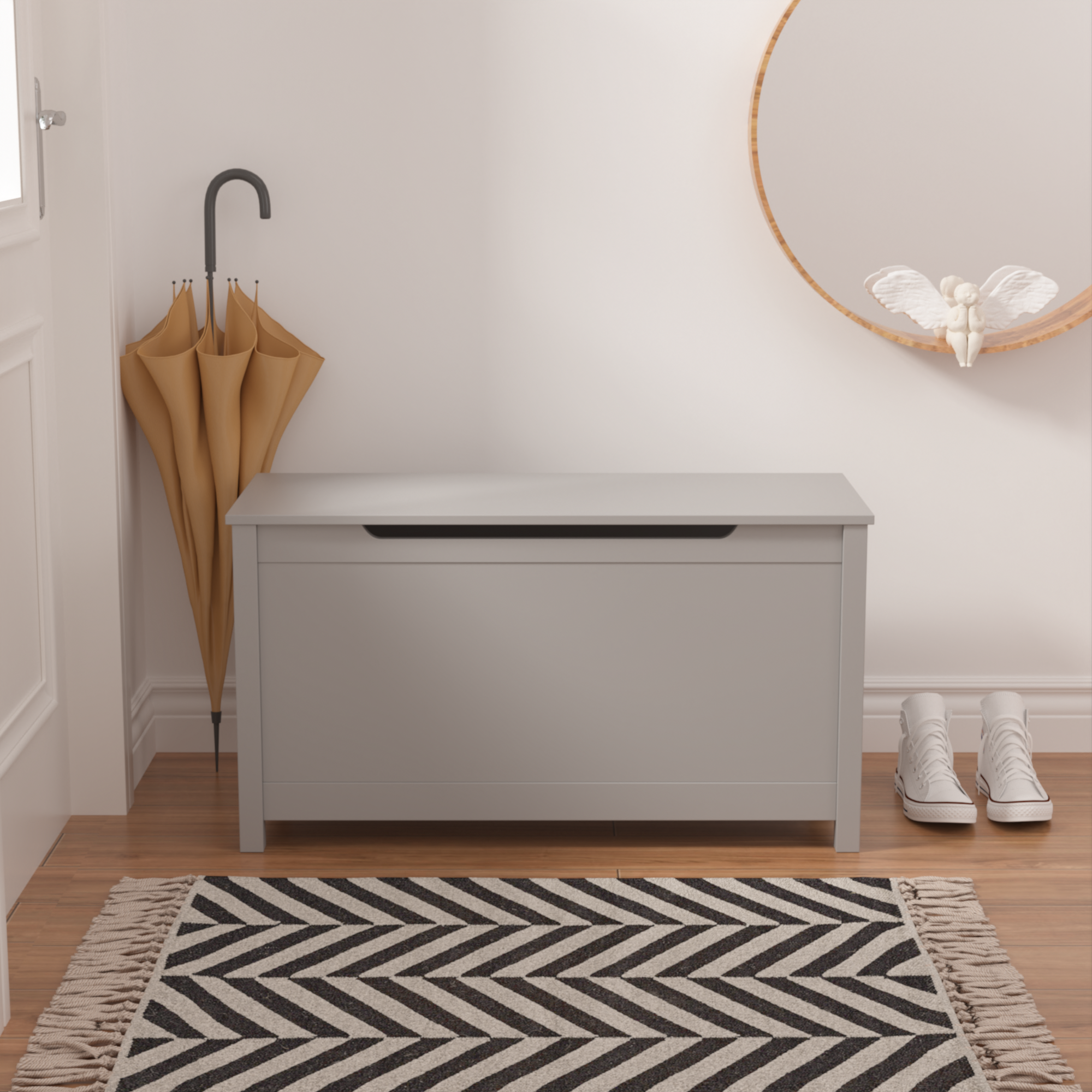 Kids Wooden Toy Box Storage with Safety Hinged Lid for Ages 2+ (Gray) - Grand Goldman