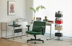 Green Velvet Criss Cross Armrest Office Chair with Wheels - Modern for Home Office, Meditation & Creative Work | Premium Home