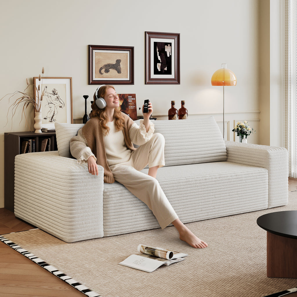 71' 3Setaser Sofa,Corduroy Fabric,Deep Seat Couches,Comfy Loveseat Sofa,No Assembly,1pcs for Living room, Bedroom,Conference room ,Apartment,White - Grand Goldman Shop
