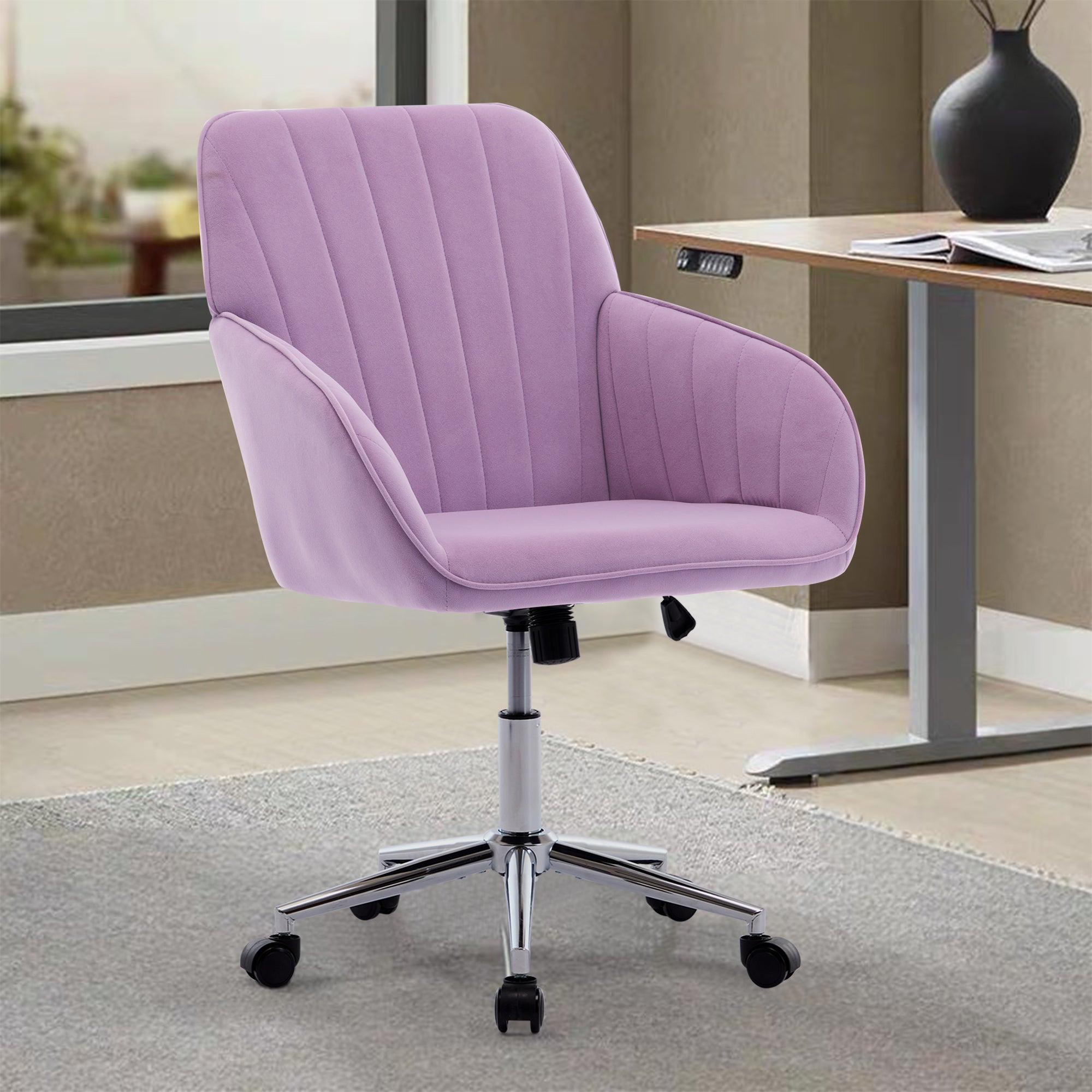 TY Ergonomic Swivel Office Chair, Comfortable Backrest Seat, Lilac Velvet, Adjustable for Home and Bedroom | Premium Home Dec