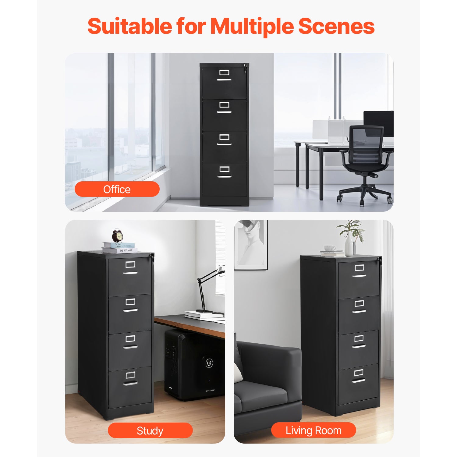 4 Drawer File Cabinet with Lock, Metal Vertical Filing Storage Cabinets for Home Office, Heavy-Duty Cabinet with Detachable H