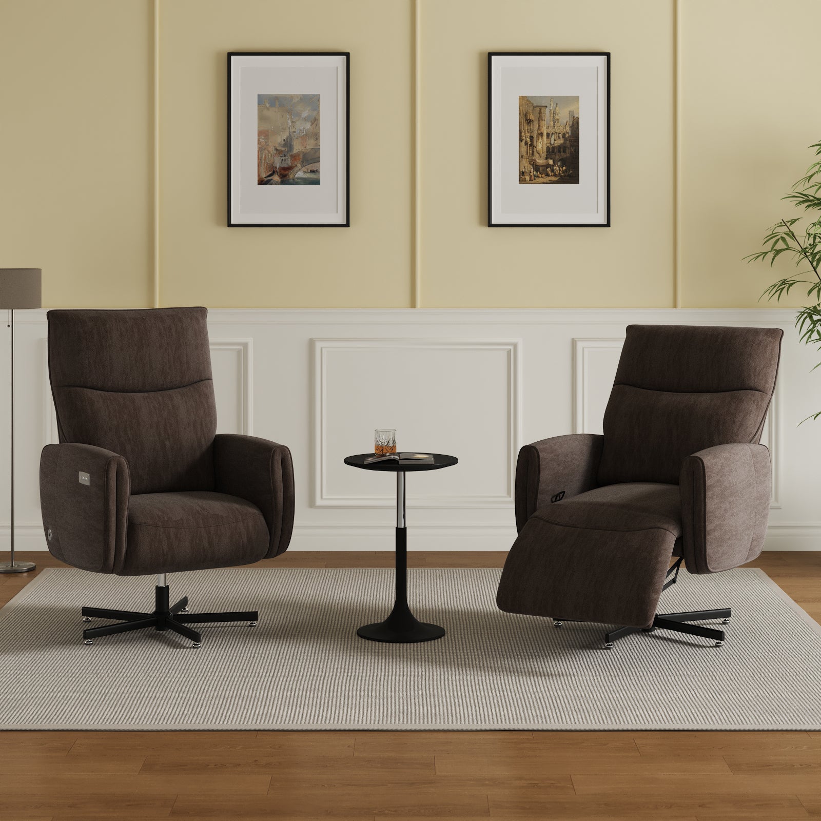 Power Swivel Recliner Chair, Electric Reclining with USB & Type-C Charging, 360° Swivel Velvet Upholstered Accent Chair, for 