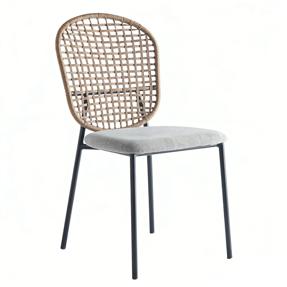 Black and Gray Sennit Chair Set of 4 Dining & Coffee Chair, Matt Black Metal Frame with Natural Fiber Seat, 23.22 x 18.11 x 34.44 Inches - Grand Goldman Shop