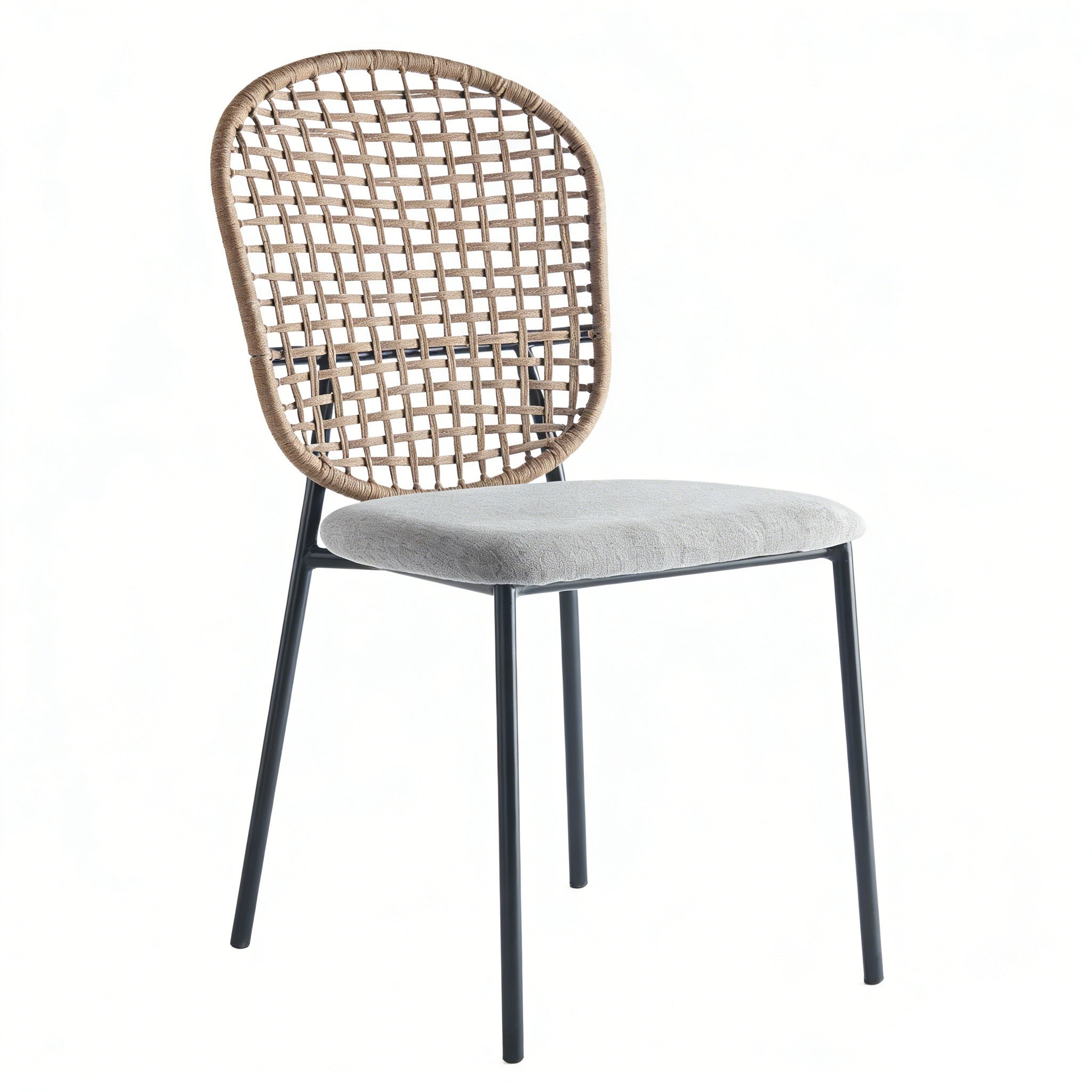 Black and Gray Sennit Chair Set of 4 Dining & Coffee Chair, Matt Black Metal Frame with Natural Fiber Seat, 23.22 x 18.11 x 34.44 Inches - Grand Goldman Shop