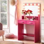 Vanity Desk with Mirror and Lights, Dressing Table with Large Drawer, 2 Level Storage Dresser & 3 Lighting Modes Adjustable Brightness, Suitable for Bedroom(Rose Pink) - Grand Goldman Shop