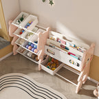 Kids Toy Storage Organizer with 2 Tier Bookshelf and 12 Toy Bins, Pink Polyethylene - Grand Goldman Shop