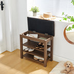 A height-adjustable shoe-changing bench made of high-quality wood, equipped with a comfortable seat and concealed storage space,Natural rubber wood,Brown - Grand Goldman Shop