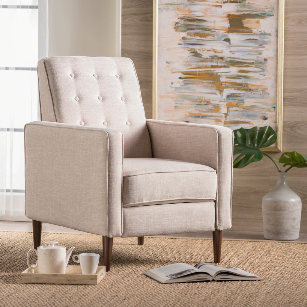 Macedonia Mid-Century Modern Button Tufted Fabric Recliner - Grand Goldman Shop