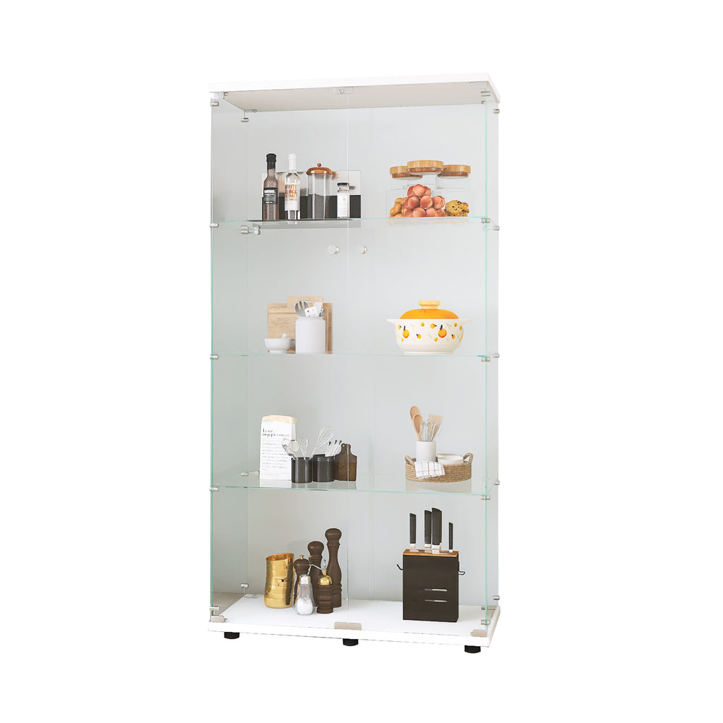 Two-door Glass Display Cabinet 4 Shelves with Door, Floor Standing Curio Bookshelf for Living Room Bedroom Office, 64.7'*31.7