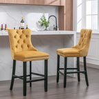 Contemporary Velvet Upholstered Barstools with Button Tufted Decoration and Wooden Legs, and Chrome Nailhead Trim, Leisure Style Bar Chairs,Bar stools, Set of 2 (Golden),SW2002GL - Grand Goldman Shop