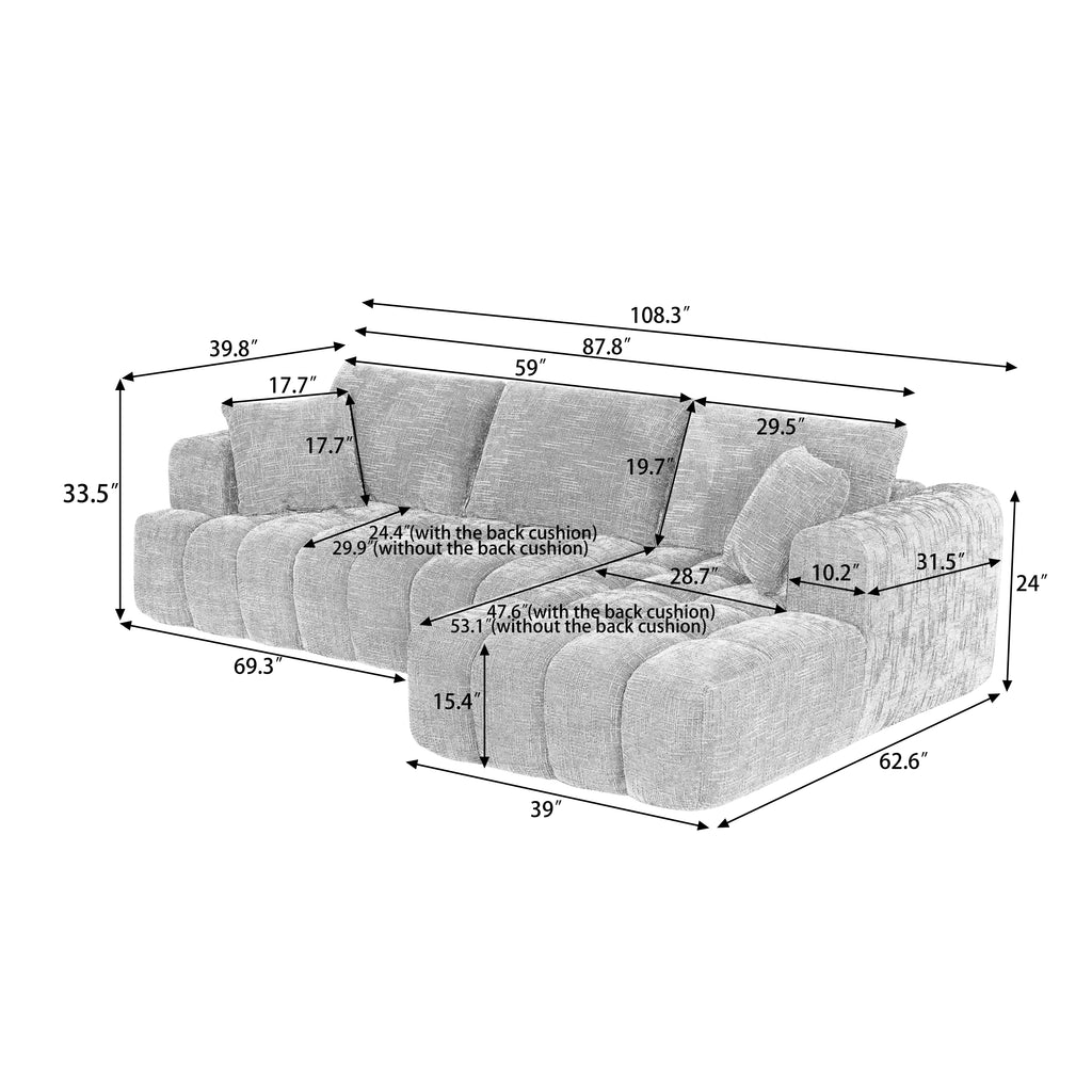 Chenille L-Shape Luxury Sectional Oversized Sofa,Mnimalist Design,Comfy Sleeper Couch for Living Room,Apartment&Reception Spaces,No Assembly Required - Grand Goldman Shop