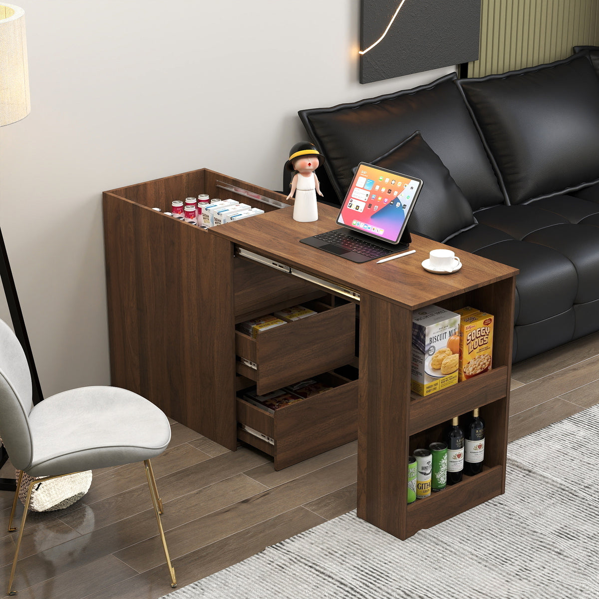 Computer Desk with Drawers, Modern Corner Home Office storage with extendable table, Study Writing Desk Workstation for Home,