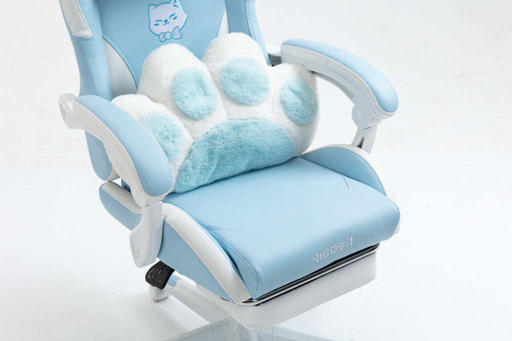Cat Ears Gaming Chair - Ergonomic PU Leather Office Chair, Cute Chair with Footrest for Adult 310lbs Capacity, 90°-155° Recli