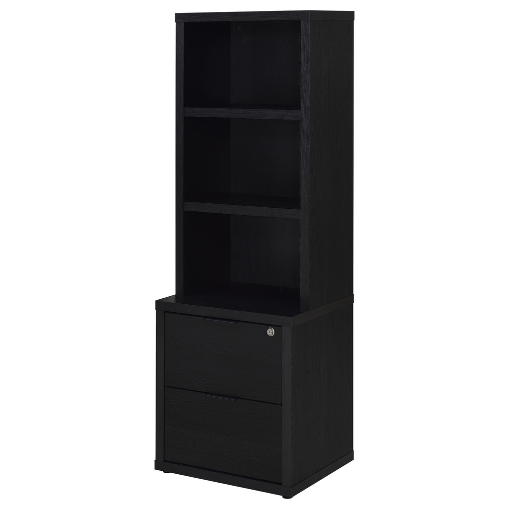 Geary Black 3-Shelf Bookcase with USB Charging and Lockable Drawer, Engineered Wood, 19.75 x 15.50 x 61.25 inches - Grand Gol