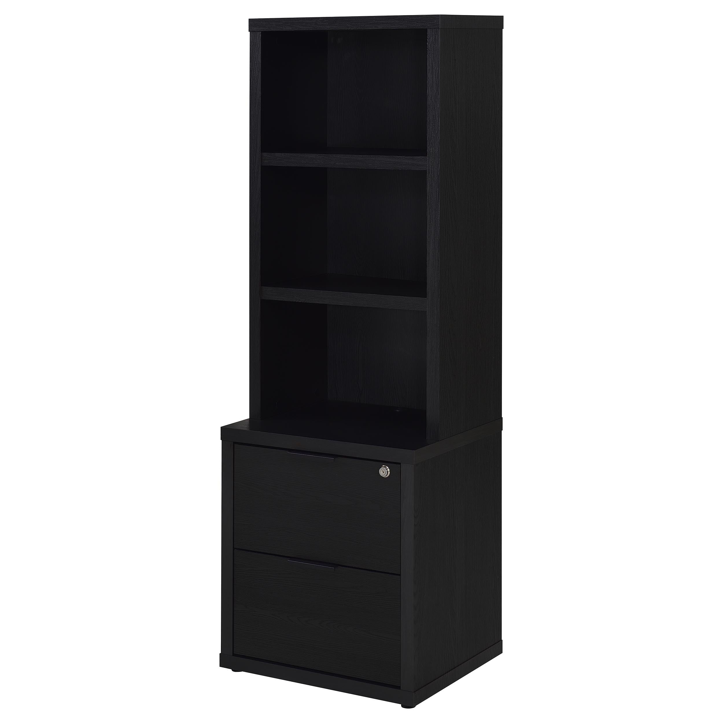 Geary Black 3-Shelf Bookcase with USB Charging and Lockable Drawer, Engineered Wood, 19.75 x 15.50 x 61.25 inches - Grand Gol