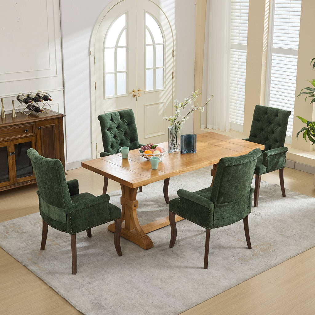 Upholstered Chenille Fabric Accent Dining Chair, Curved Solid Wood Legs, Elegant Tufted Club Dining Room Kitchen Room Arm Dining Chair, Single Pack,Olive Green,SW1895OL - Grand Goldman Shop