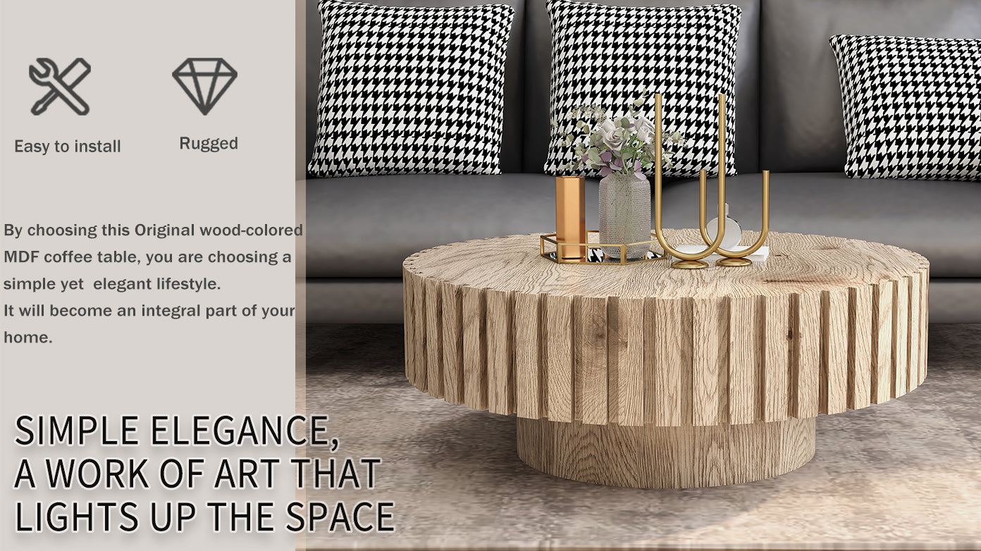 Modern minimalist circular coffee table 31.4'' with natural wood texture, stable and durable, enhancing spatial aesthetics suitable for living rooms, study rooms and offices. - Grand Goldman Shop