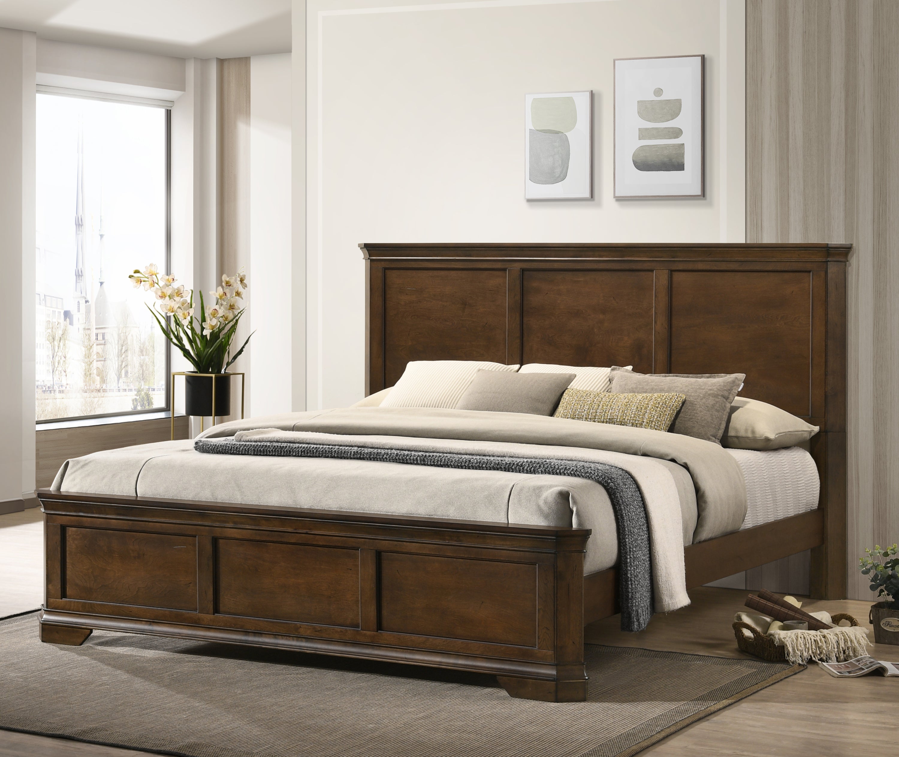 Maderne Traditional 3-Piece Wood Bedroom Set with Queen Size Panel Bed and Two Nightstands - Grand Goldman Shop