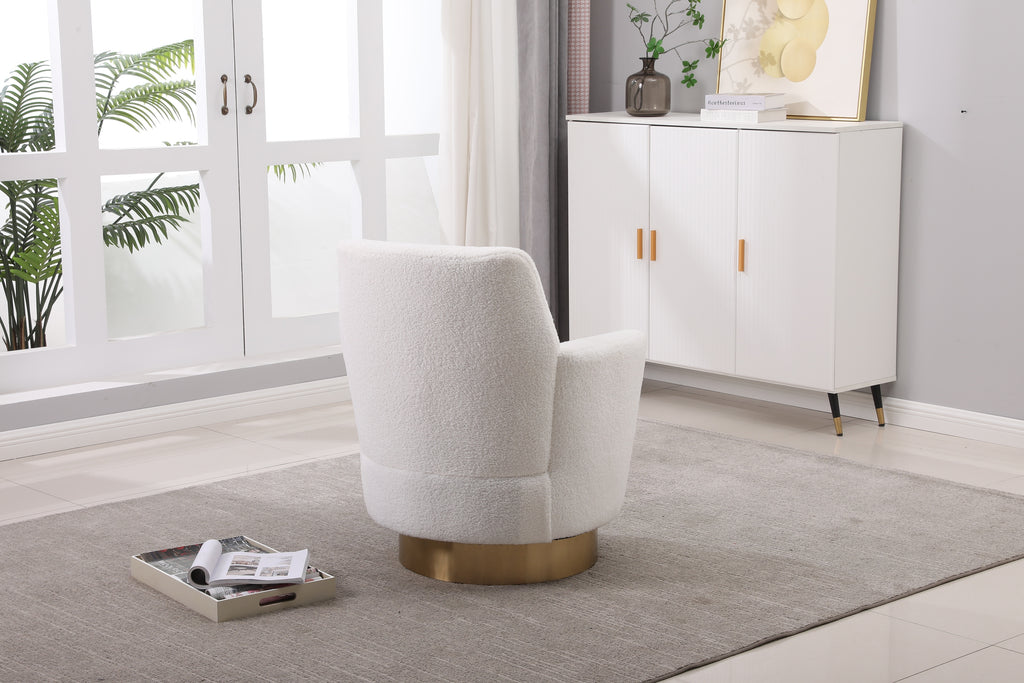 Teddy Swivel Barrel Chair, Swivel Accent Chairs Armchair for Living Room, Reading Chairs for Bedroom Comfy, Round Barrel Chairs with Gold Stainless Steel Base (Ivory) - Grand Goldman Shop