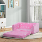 Qaba 2 in 1 Kids Sofa Chair, Toddler Couch with Glow in The Dark Cosmic Patten, Washable Cover, Fold Out Convertible Sofa to 