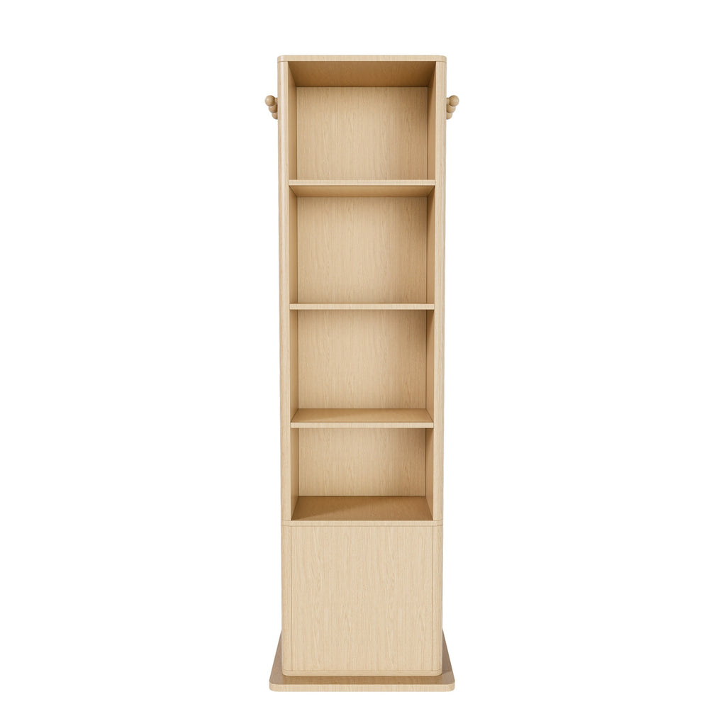 360° Rotating Makeup Cabinet in Walnut with Full-Length Mirror, Jewelry Storage, Coat Rack, 4 Open Shelves & 2 Built-In Shelves - Grand Goldman Shop