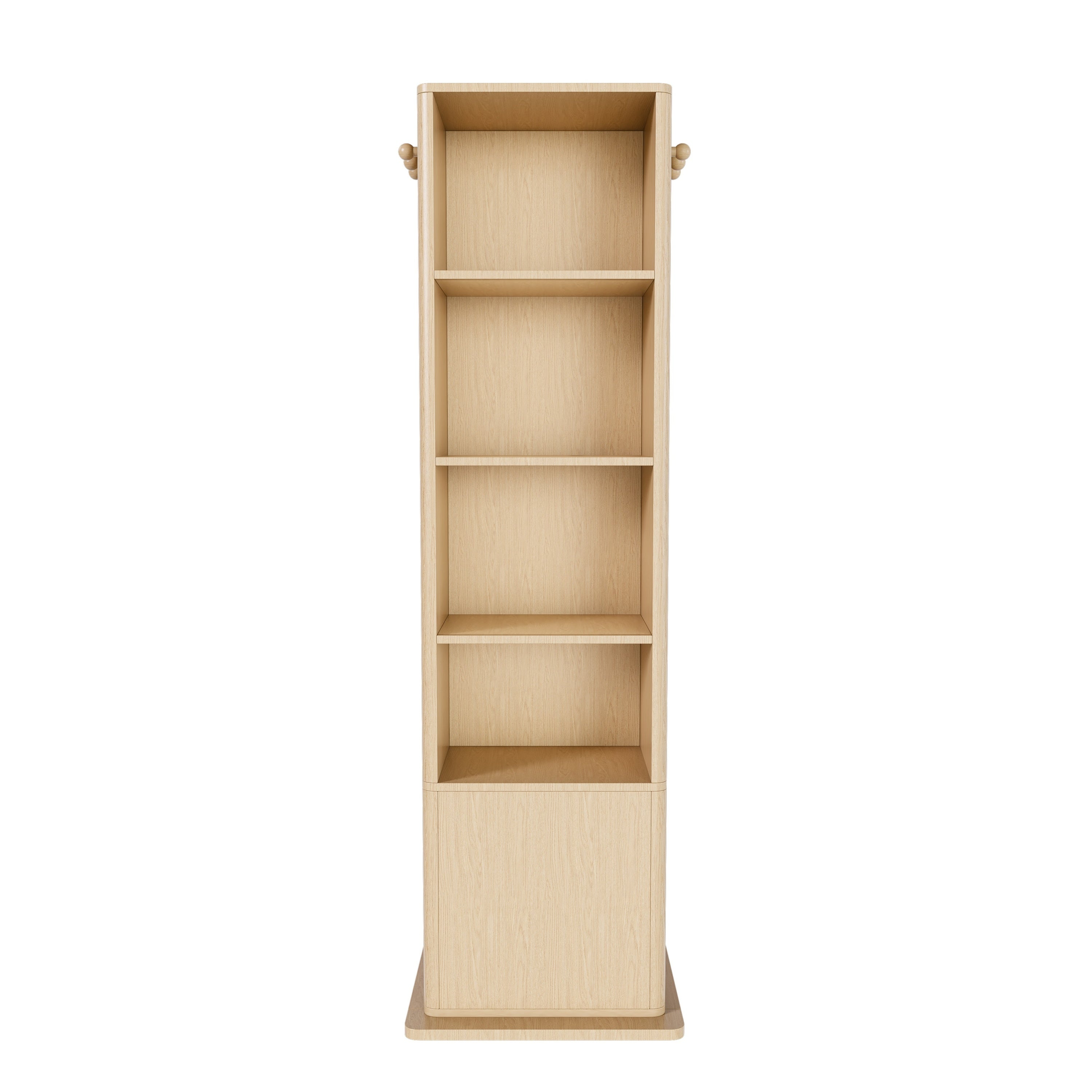360° Rotating Makeup Cabinet in Walnut with Full-Length Mirror, Jewelry Storage, Coat Rack, 4 Open Shelves & 2 Built-In Shelves - Grand Goldman Shop