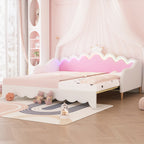 Twin Extending Daybed with LED Lights, Modern Upholstered Princess Daybed With Crown Headboard,White - Grand Goldman Shop