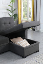 Lucca 84' Dark Gray Linen Reversible Sleeper Sectional Sofa with Storage Chaise - Grand Goldman Shop