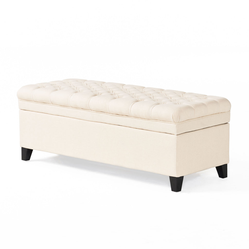 Juliana Contemporary Storage Ottoman with Button-Tufted Diamond Stitching in Beige Fabric - Grand Goldman Shop