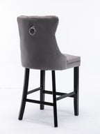 Contemporary Velvet Upholstered Barstools with Button Tufted Decoration and Wooden Legs, and Chrome Nailhead Trim, Leisure Style Bar Chairs,Bar stools, Set of 2 (Gray),SW1902GY - Grand Goldman Shop