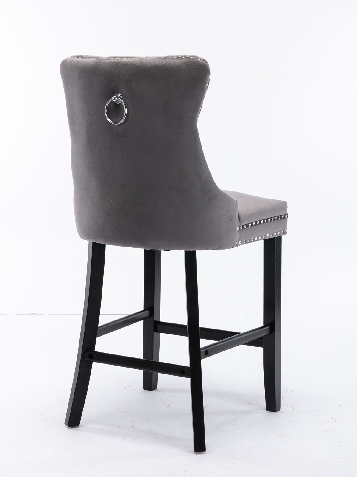 Contemporary Velvet Upholstered Barstools with Button Tufted Decoration and Wooden Legs, and Chrome Nailhead Trim, Leisure Style Bar Chairs,Bar stools, Set of 2 (Gray),SW1902GY - Grand Goldman Shop