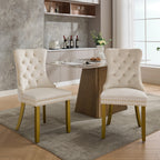 A&A Furniture, Nikki Collection Modern, High-end Tufted Solid Wood Contemporary Velvet Upholstered Dining Chair with golden Wood Legs Nailhead Trim 2-Pcs Set, Milky White,SW1401MW - Grand Goldman Shop