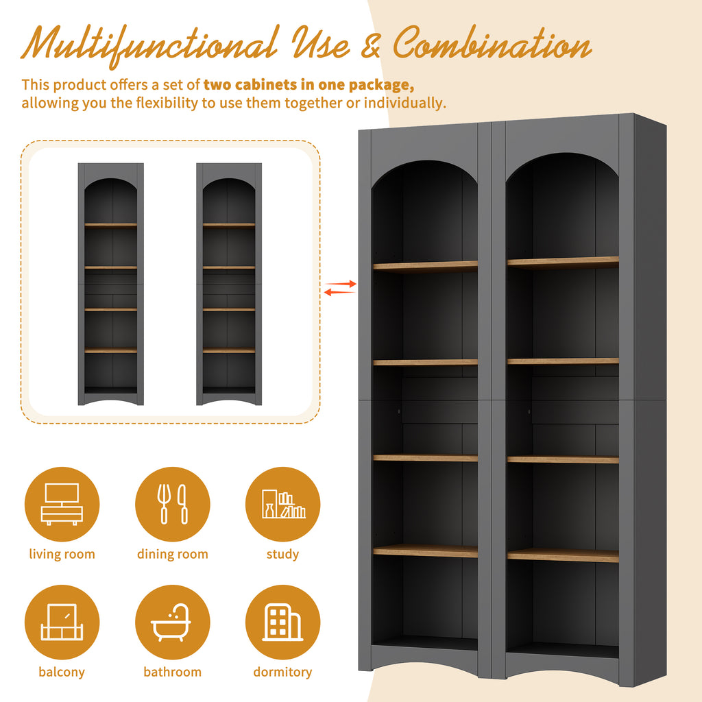 ON-TREND 3-Piece Farmhouse Entertainment Center with Storage Cabinet for TVs Up to 70', Mid-Century TV Stand with Bookshelf, Rustic Versatile Sideboard with Adjustable Shelves for Living Room, Grey - Grand Goldman Shop