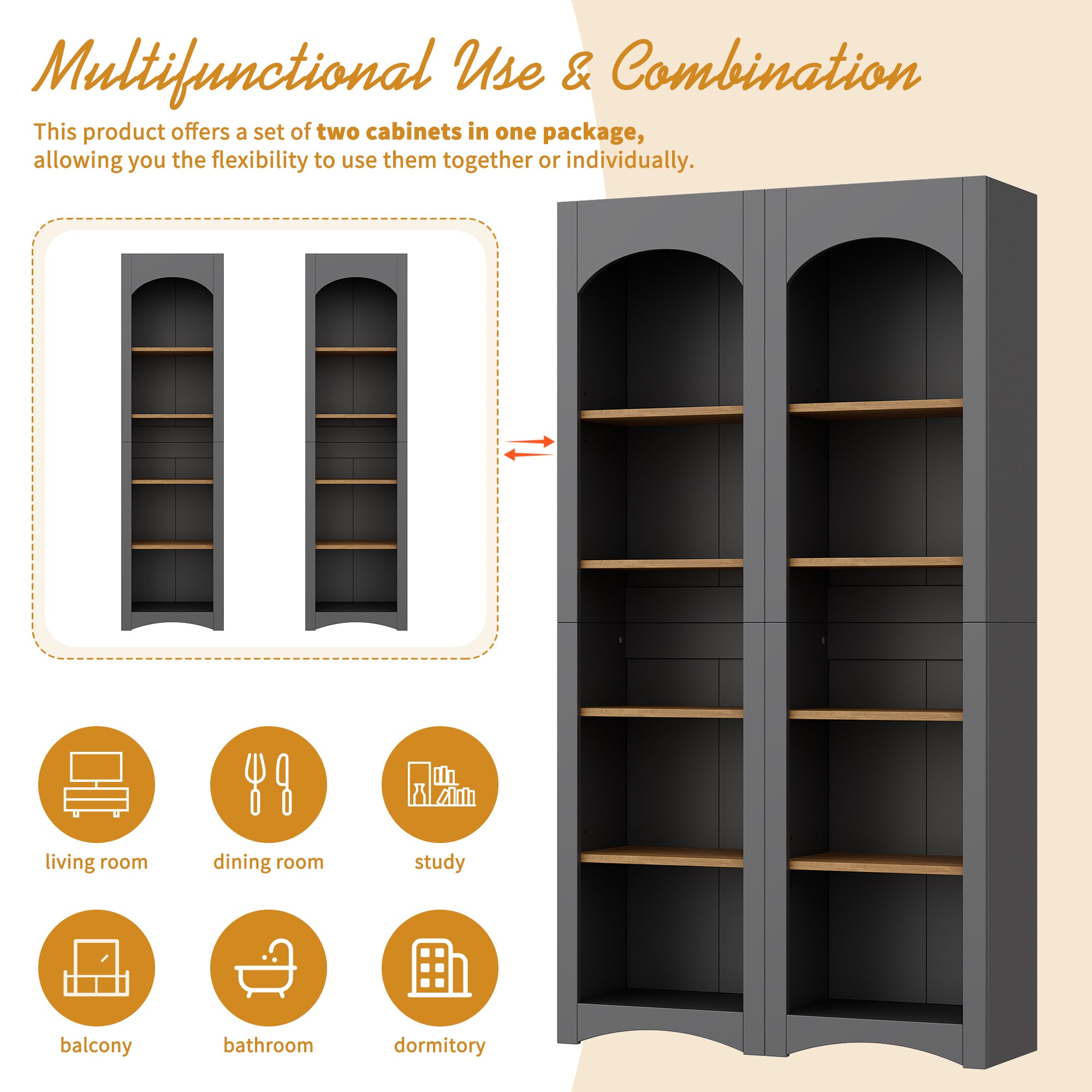 ON-TREND 3-Piece Farmhouse Entertainment Center with Storage Cabinet for TVs Up to 70', Mid-Century TV Stand with Bookshelf, Rustic Versatile Sideboard with Adjustable Shelves for Living Room, Grey - Grand Goldman Shop